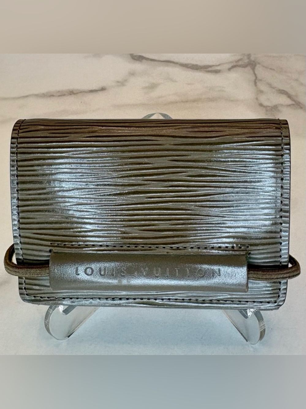 Louis Vuitton Porte Monnaie Elastique Wallet Grey Epi Leather